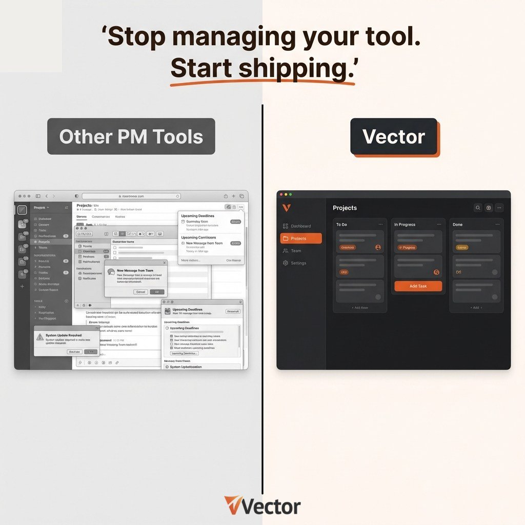 VectorPMTool's tweet photo. Stop managing your tool. Start shipping. 📷
Most PM software looks like it was designed by committee. Menus inside menus. Notifications you didn't ask for. Features you'll never use.

Vector is different.

#SaaS #StartupTools #TeamProductivity #CleanDesign #PMTools #BuildInPublic https://t.co/Kp5CZwlrV1
