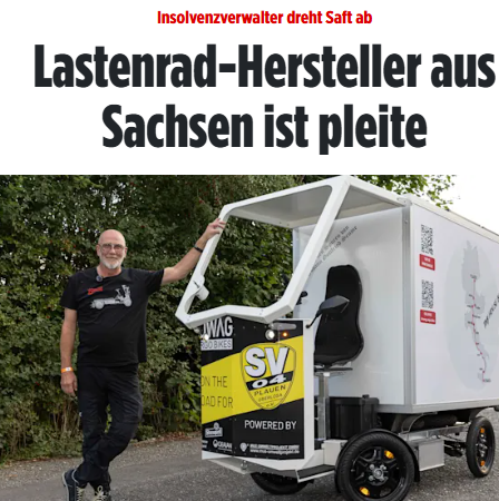 Taykra's tweet photo. Plauen: Mit Elektro-Lastenrädern die Lieferkette ökologisch und ökonomisch revolutionieren: Die grüne Idee der VOWAG GmbH kam aber nie richtig ins Rollen. Nun ist Schluss. Der Insolvenzverwalter dreht dem Cargobike-Hersteller jetzt endgültig den Saft ab. https://t.co/sIOMe7J0KJ https://t.co/HqsQAMvtXr