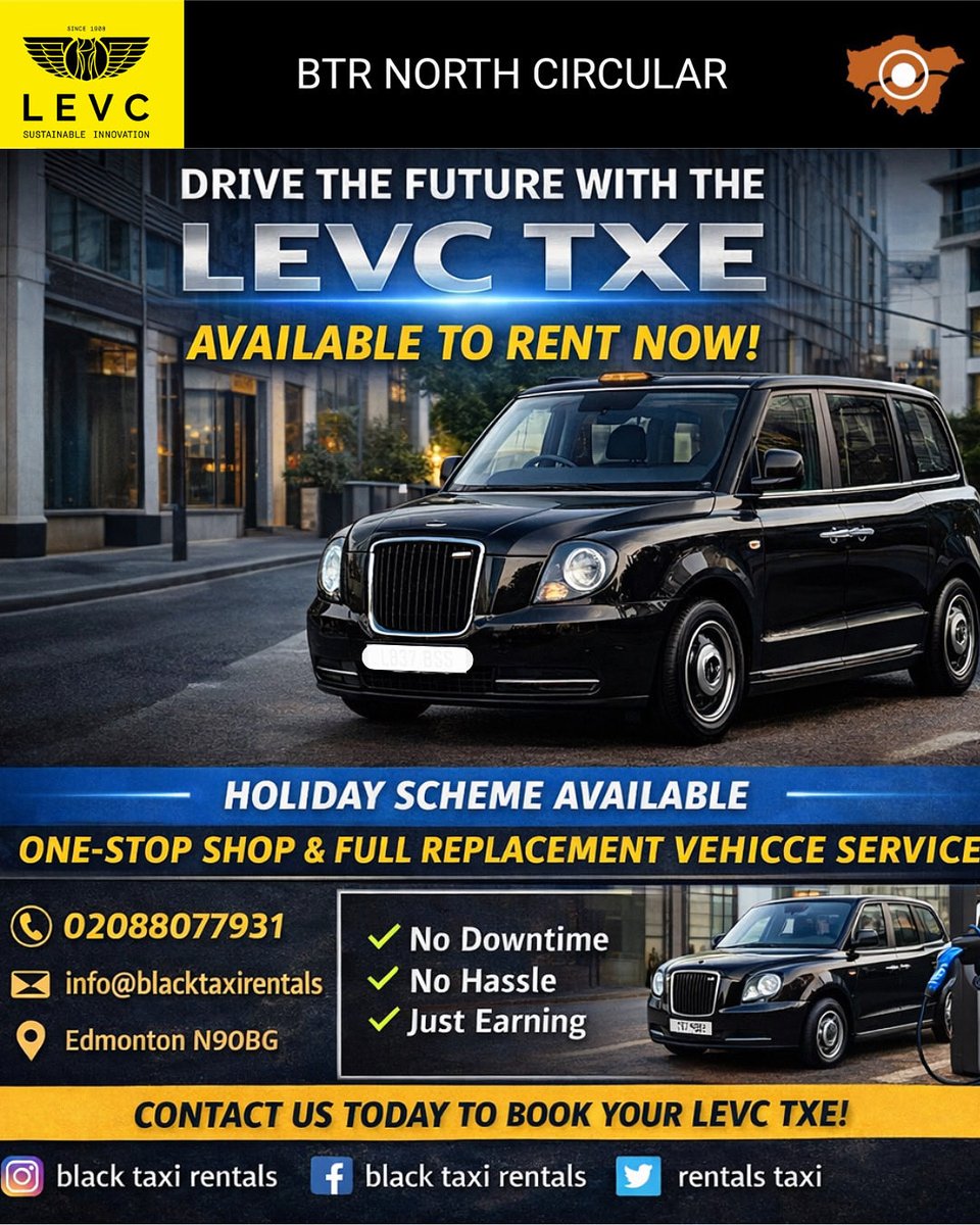 Drive smarter with the iconic LEVC TXE ⚡🚖

Rent with confidence and enjoy a smooth, stress-free experience from day one.

✅ Full backup service
✅ Hassle-free renting
✅ Reliable, electric &amp; cost-efficient
✅ Dedicated support team
✨ Holiday scheme available 

Everything you