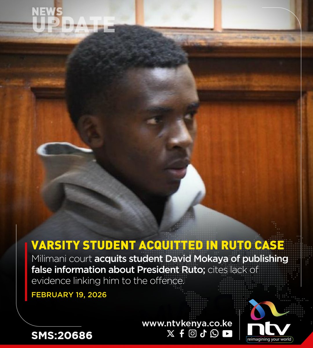 Milimani court acquits student David Mokaya of publishing false information about President Ruto; cites lack of evidence linking him to the offence