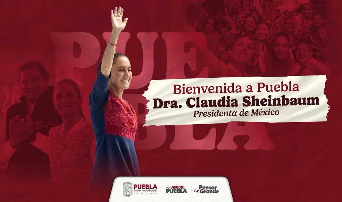 ¡Bienvenida, presidenta, Dra. <a href="/Claudiashein/">Claudia Sheinbaum Pardo</a>! 🇲🇽✨

Las y los poblanos le damos la más cordial bienvenida. Puebla es su casa. 🫶🏼
