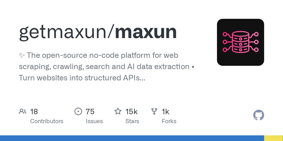 CamilleRoux's tweet photo. Maxun : une plateforme open-source no-code pour scraper et crawler le web, avec mode recorder et extraction par LLM 
https://t.co/2pQuKWkGSb https://t.co/yW7qA2Z9jD
