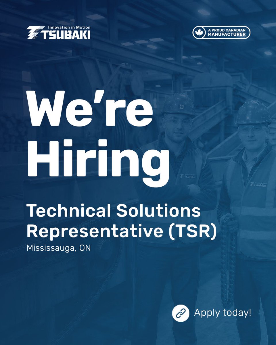 We’re #hiring! Tsubaki of Canada is looking for a Technical Solutions Representative (TSR) to support our sales teams by delivering expert product knowledge, application support, and hands-on technical solutions that drive growth and customer success.

Learn more about this