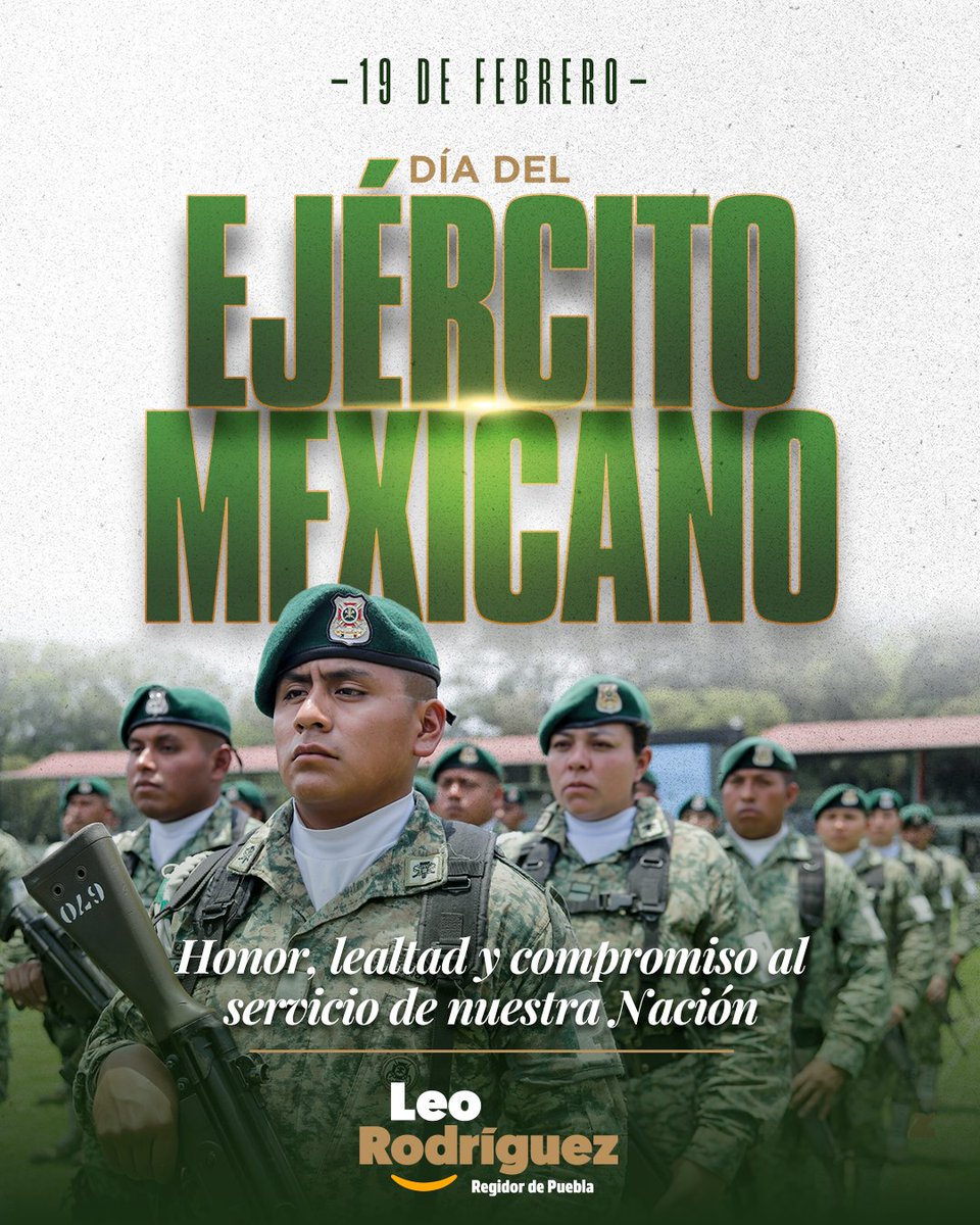 Hoy reconocemos la valentía y compromiso del Ejército Mexicano, siempre al servicio de la nación.

¡Honor, lealtad y patriotismo! 🇲🇽

#DíaDelEjércitoMexicano #19DeFebrero #OrgulloMexicano
