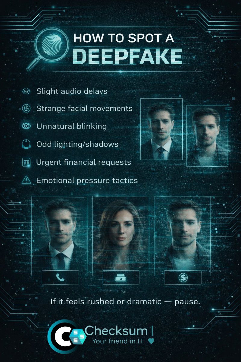Checksum_Smart's tweet photo. 🎭 Deepfakes are no longer entertainment — they’re cybercrime tools.
Stay informed. Stay secure.

— Checksum | Your friend in IT 💙
#CyberSecurity #Deepfake #AIThreats #CyberAwarenessJA #Checksum #StaySafeOnline #TechMadeEasy #BusinessSecurity https://t.co/fGozGR6SBI
