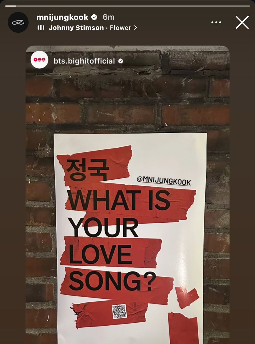 mnijungkook reposted bts official’s ig story: “jungkook, what is your love song?”

music: flower by johnny stimson