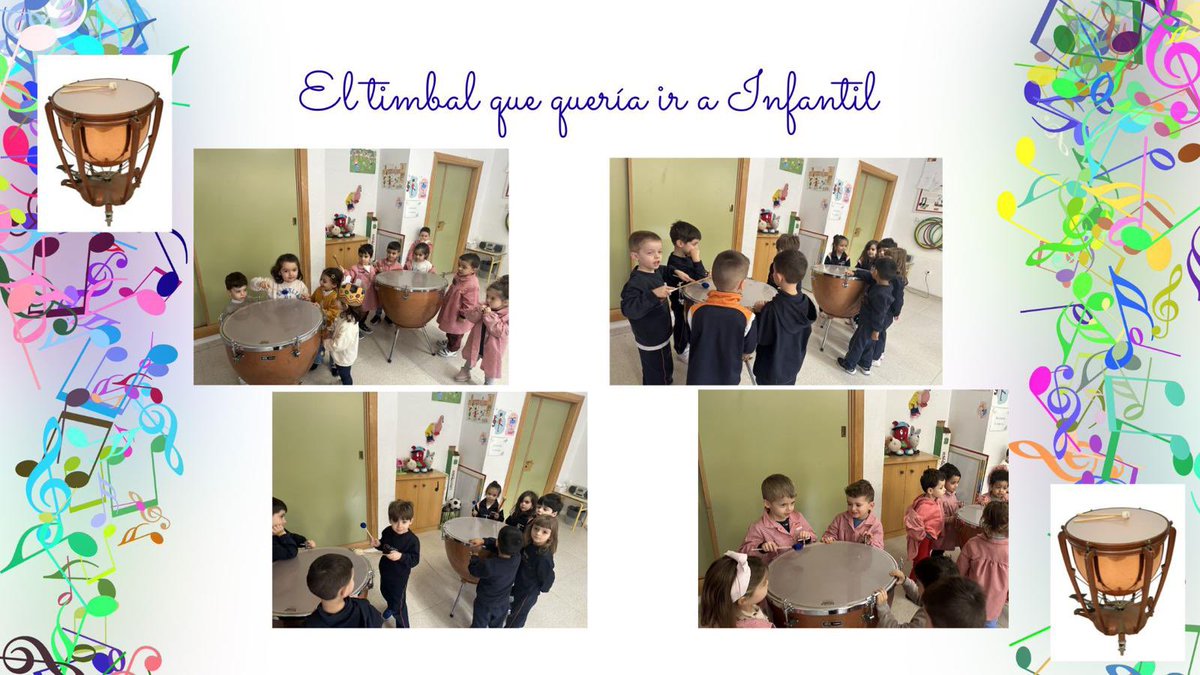 ColegioAmachado's tweet photo. Un pequeño timbal soñaba con hacer amigos. Un día decidió rodar hasta el colegio Antonio Machado, porque quería conocer a los niños de Infantil. https://t.co/QIOuAwbVSI