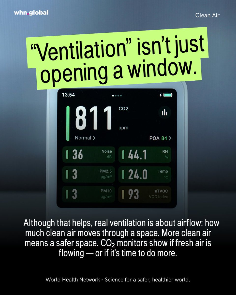 Ventilation plays an important role in preventing airborne infections. Opening a window helps, but real ventilation is about consistent airflow. CO₂ monitors can give a simple signal of how much shared air is building up indoors.

Share to help raise awareness. 💨🌿

#CleanAir