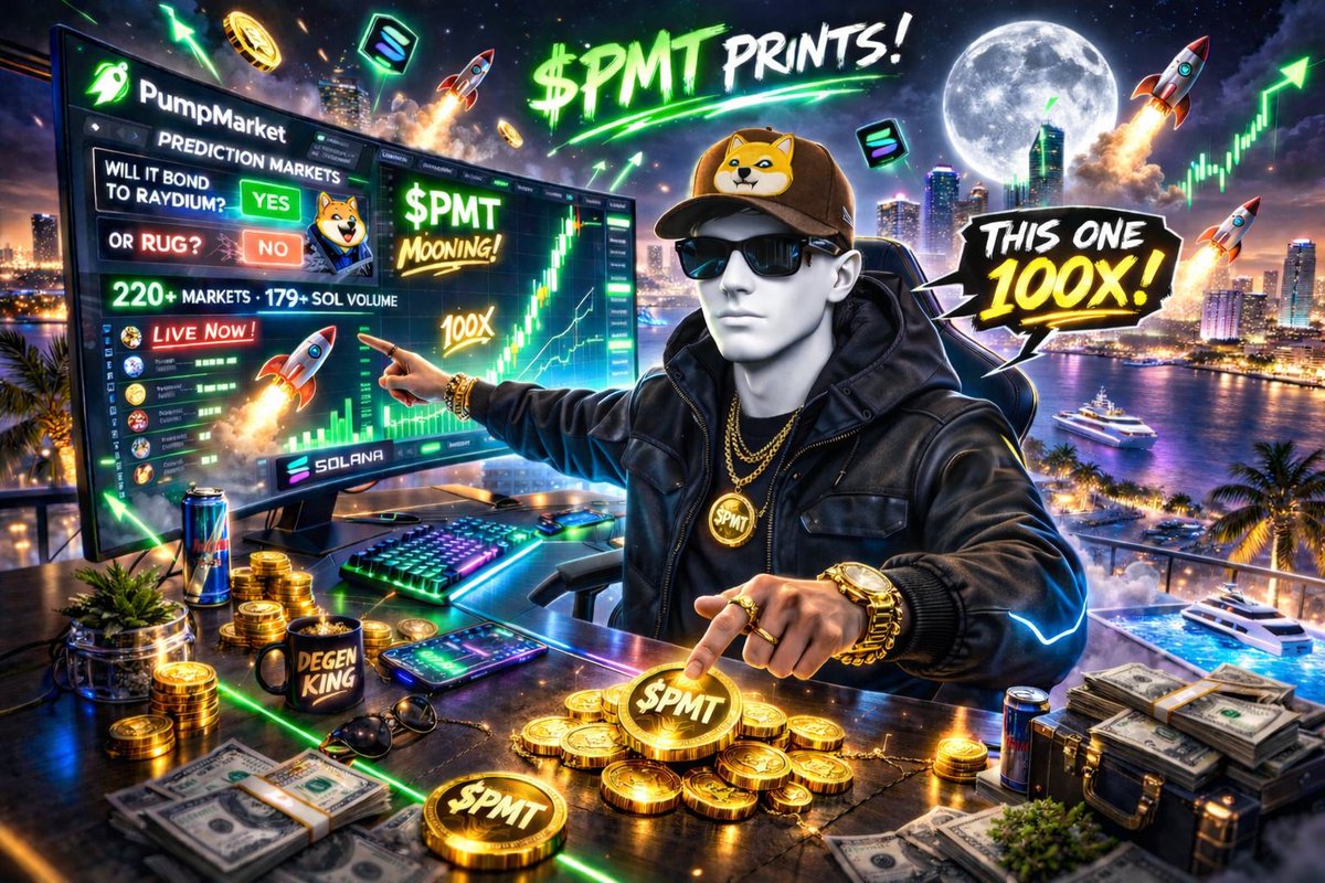 🚀PREDICTION MARKETS JUST HIT SOLANA🚀

$PMT = Polymarket for pump.fun

Bet YES/NO: next meme bonds to Raydium or rugs?

220+ markets live  
179+ SOL volume in beta  
Anyone can create in seconds

Crowd wisdom + degen alpha = 100x fuel

<a href="/pumpmarketfun/">PumpMarket</a> still early