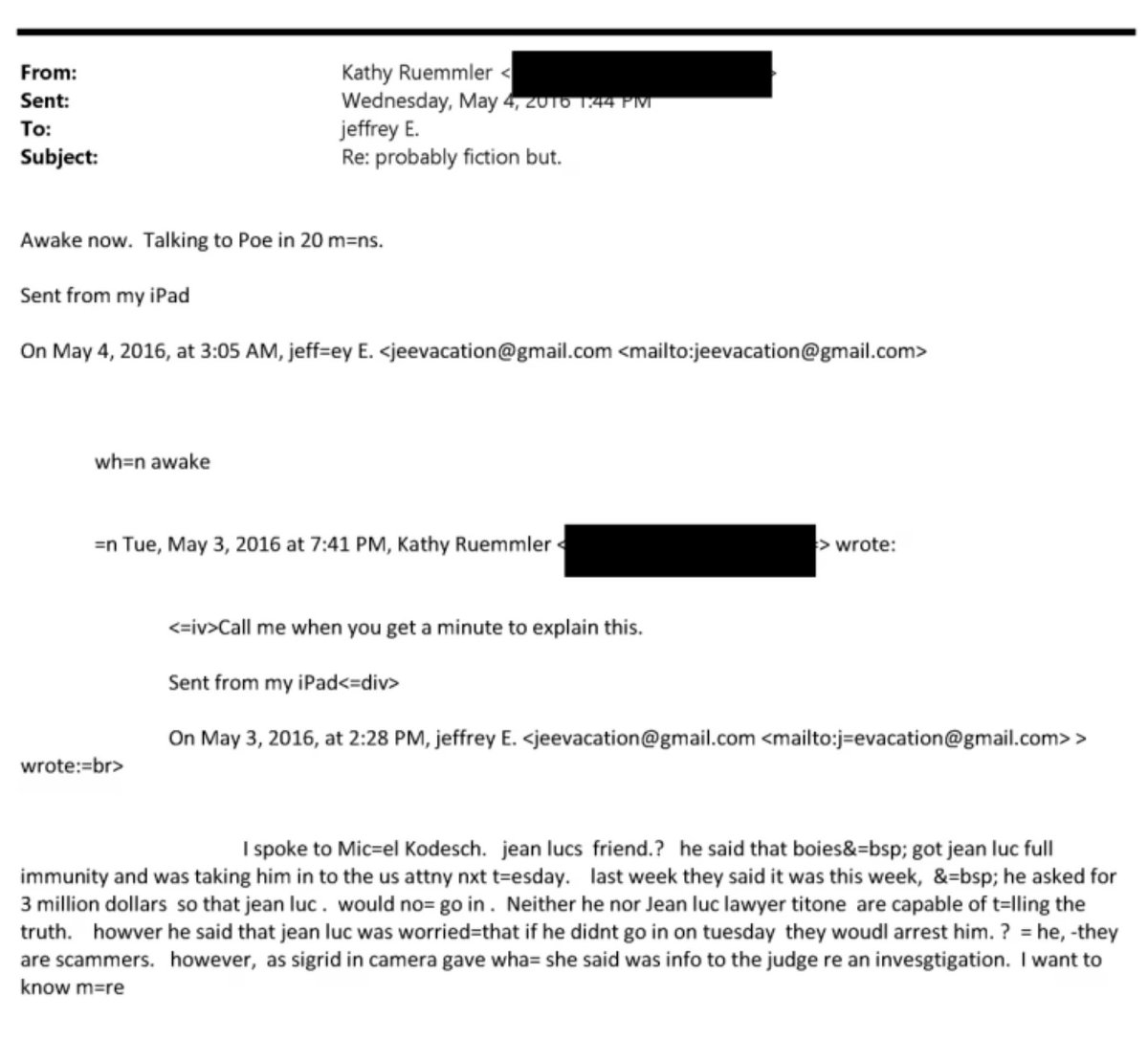 This is pretty astonishing. When Jean-Luc Brunel, who ran Epstein’s “modeling agency,” was about to get an immunity deal to spill the beans on the operation, hush money negotiations began. The first person Epstein turned to for advice was Kathryn Ruemmler, a key member of Obama’s