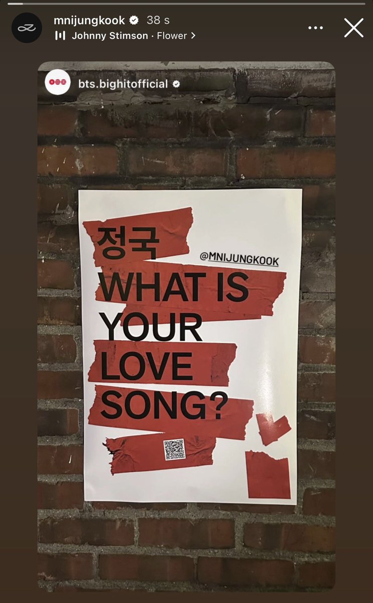 jungkook is so cute😭🤣

reposted the “What Your Love Song” promo
ㄴ but then realized he forgot to add music lol so he deleted it real quick
ㄴ added the song he wanted 🎵 Flower by Johnny Stimson and reposted it