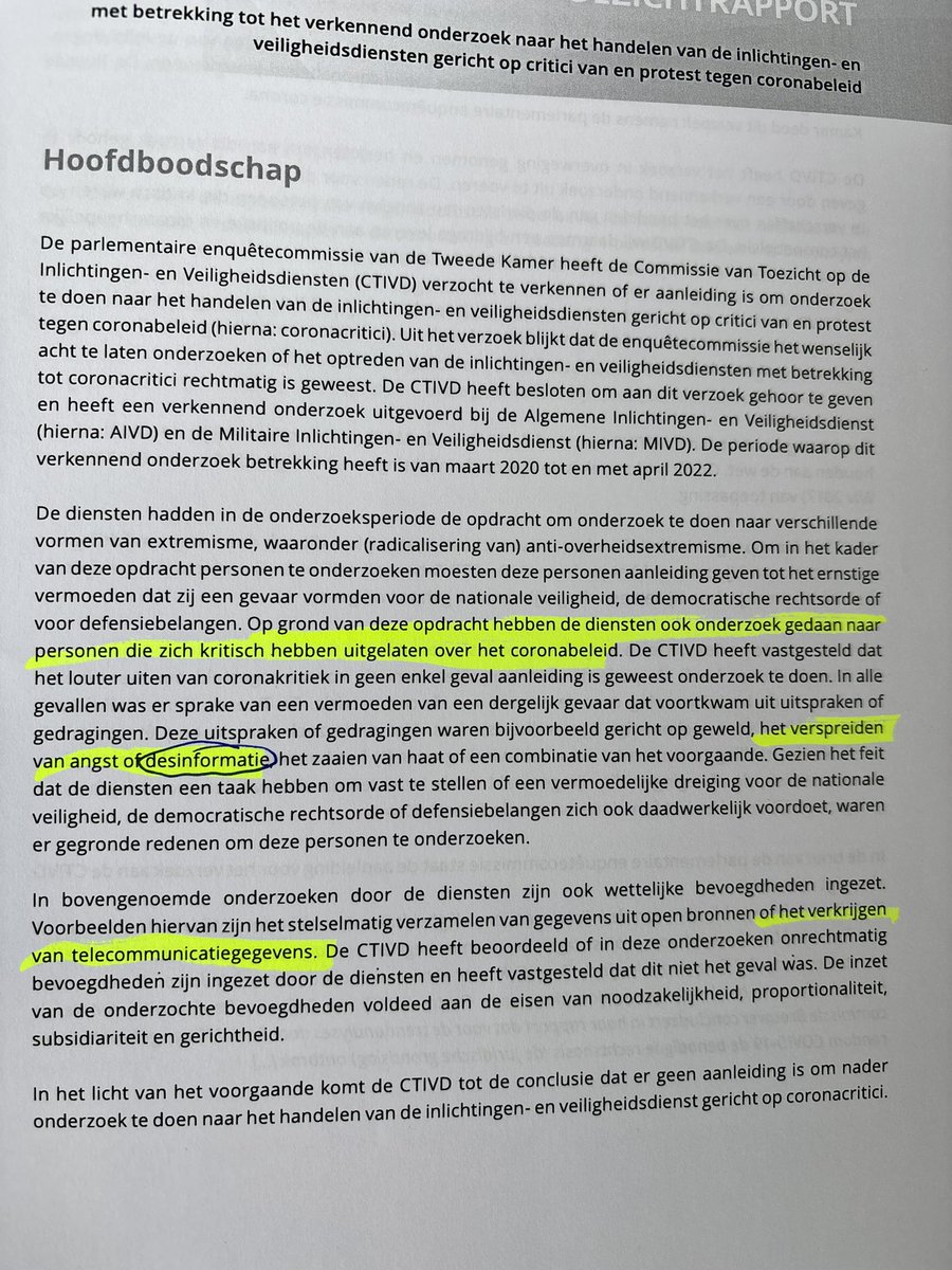 PvanHouwelingen's tweet image. De Commissie van Toezicht op de Inlichtingen- en Veiligheidsdiensten (CTIVD) heeft nu ook officieel geconcludeerd (wat we allemaal al vermoedden natuurlijk) dat de inlichtingen- en veiligheidsdiensten coronacritici in de gaten hebben gehouden (d.w.z. o.a. afgeluisterd).