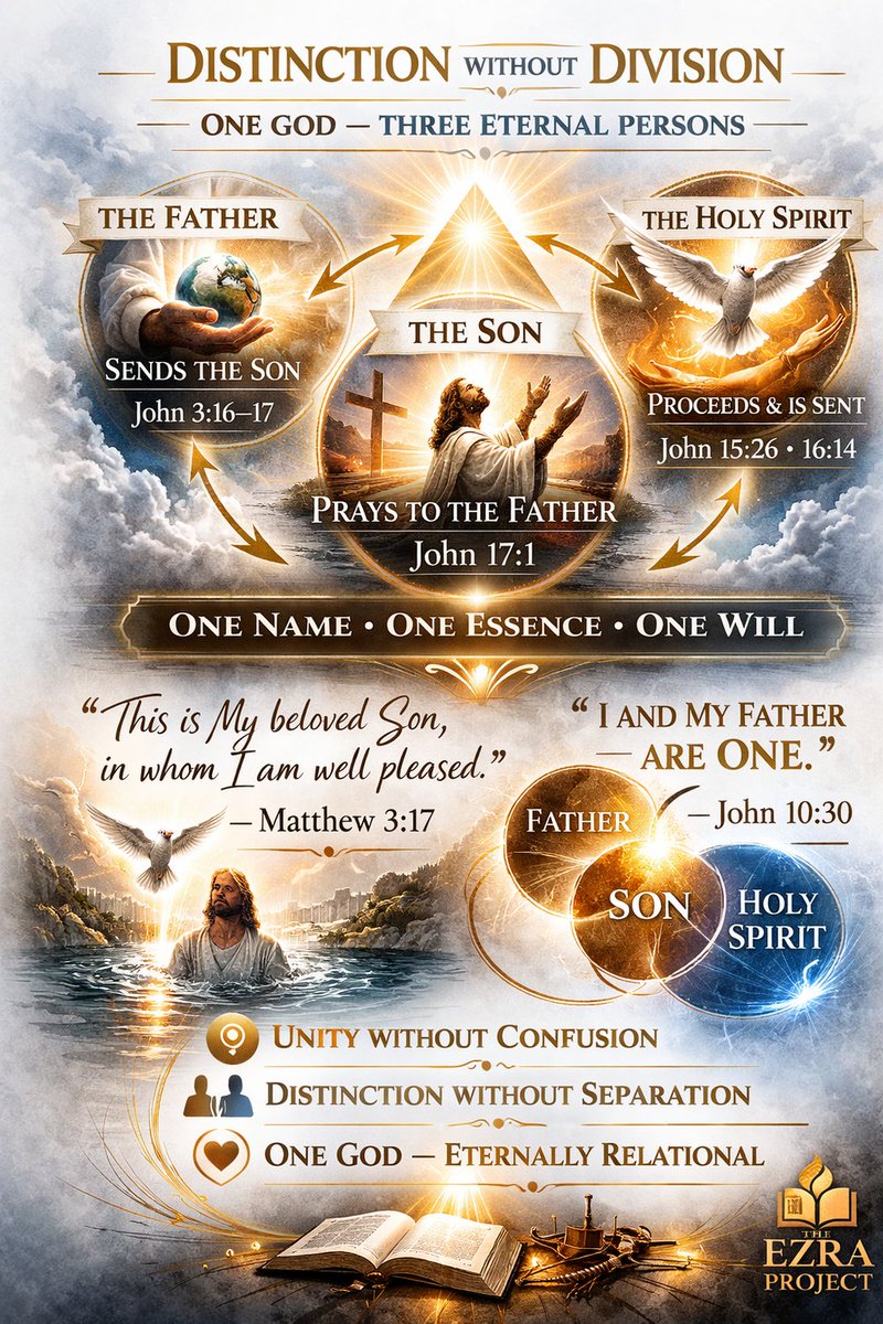ekpott's tweet photo. The testimony of Scripture presents a holy balance—clear personal distinction within the Godhead, yet unwavering divine unity. The Father is not the Son. The Son is not the Spirit. The Spirit is not the Father. And yet, none exists apart from the one indivisible divine essence. https://t.co/N9pRQdFnCI