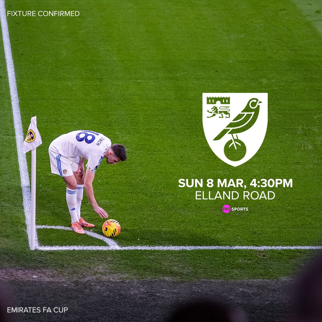 📅 Our <a href="/EmiratesFACup/">Emirates FA Cup</a> fifth round tie against Norwich at Elland Road has been confirmed for 4:30pm on Sunday 8 March