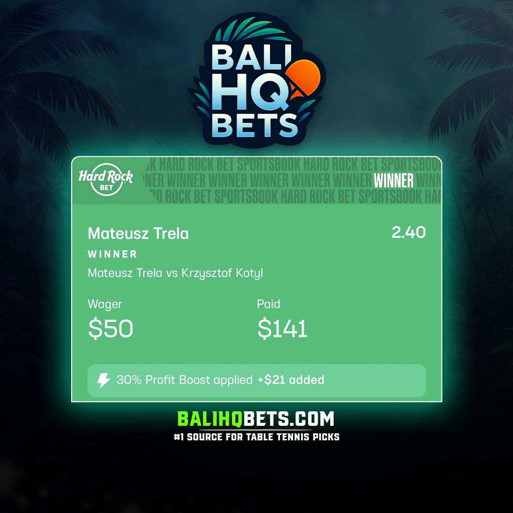 🏓Books thought it was a regular match.
It was a payout waiting to happen. 🧾🔥

Join the community that wins daily! ⬇️
balihqbets.com

#SportsBetting #TableTennis #WinningBets #GamblingTwitter