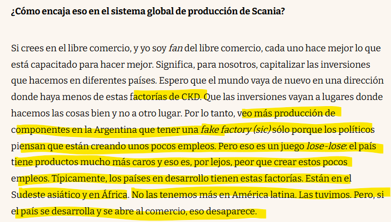 #Empleo #industria muy interesante y atendible la opinión de Christian Levin, CEO de Scania Global sobre las "Industrias fake".

Alguien que trabaja, produce y hace crecer la industria global, tiene mejor mirada que muchos de los que opinan desde la "platea" del mercado laboral.