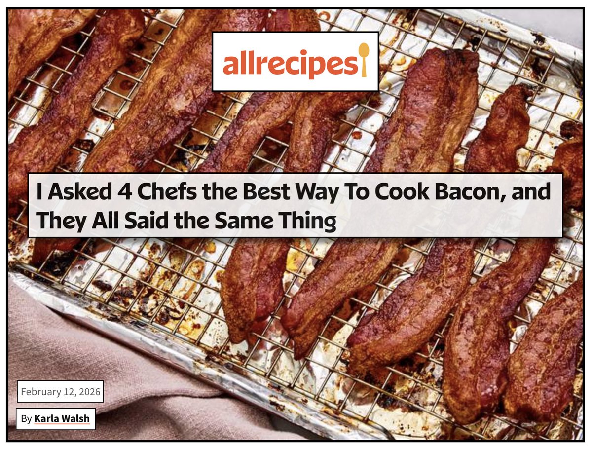 In an 800-word article about cooking bacon, <a href="/Allrecipes/">Allrecipes</a> fails to mention that bacon, like all processed meat, is a class one carcinogen -- in the same category as cigarettes, according to the World Health Organization. 

#AllRecipes - Don't you think that articles promoting