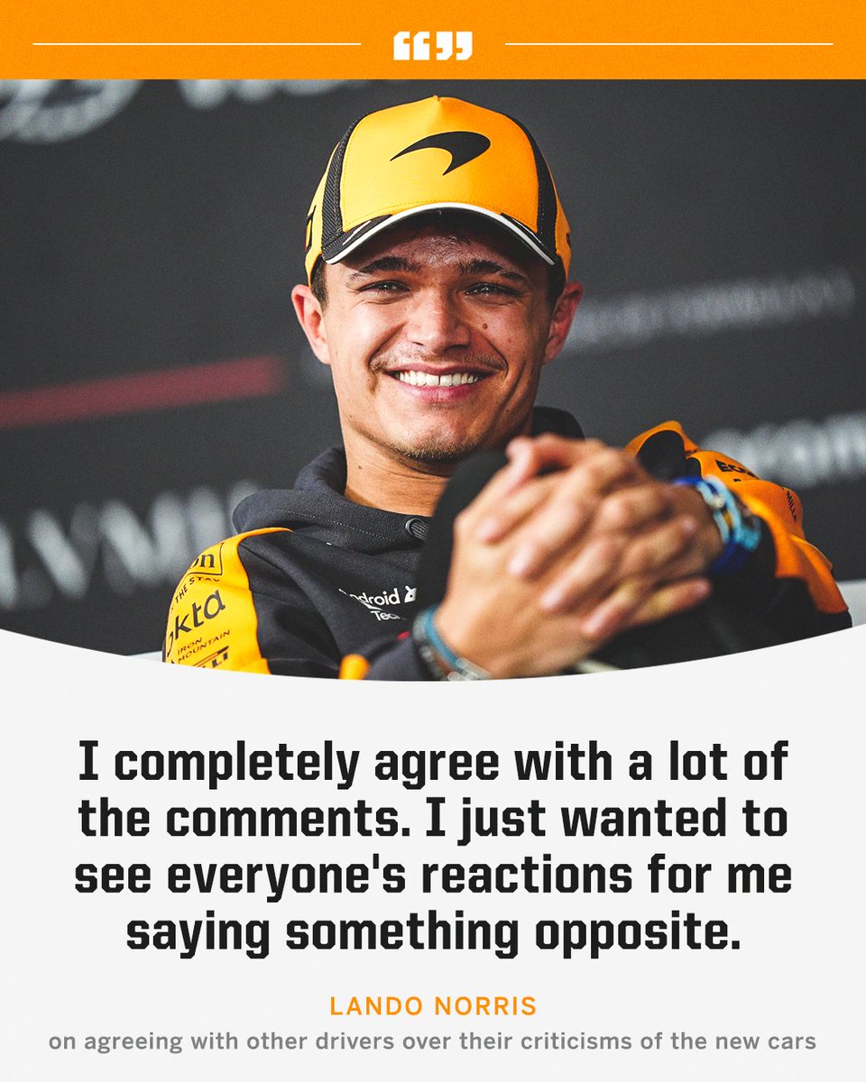 ESPNF1's tweet image. Lando Norris says that he actually agrees with the other drivers “on a lot of comments” towards the 2026 F1 cars 😅