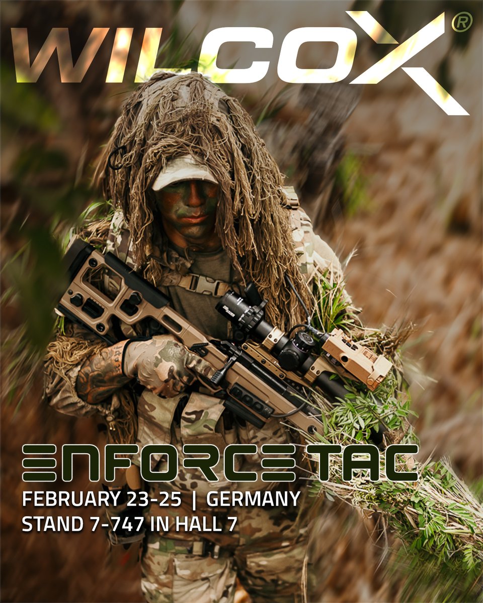 wilcoxindcorp's tweet photo. Next week, swing by Stand 7-747 in Hall 7 at #EnforceTac to see whatโs redefining tactical performance.
#EnforceTac2026 #LawEnforcement #DefenceIndustry #NightVision #LaserAiming #FireControlSystems #HeadborneSystems #PrecisionEngineering #TacticalOptics #MissionSuccess https://t.co/YQ11KhJKye