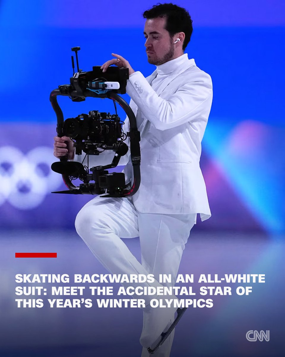 Dressed in his all-white tuxedo and matching skates, camera operator Jordan Cowan has become an accidental star at this year’s Olympic figure skating events in Milan. cnn.it/3Oq36PN