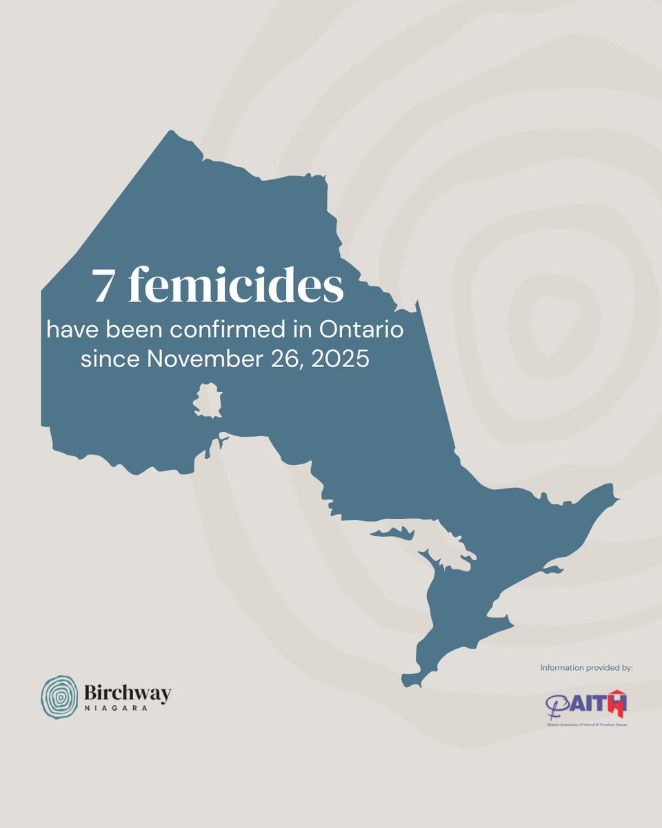 Since November 26, 2025, seven femicides have been confirmed in Ontario.

We count femicide because every number represents a life lost and a community changed. 

To read the full monthly fact sheet, visit: oaith.ca/wp-content/upl…

#WeCountFemicideBecause #EndVAW