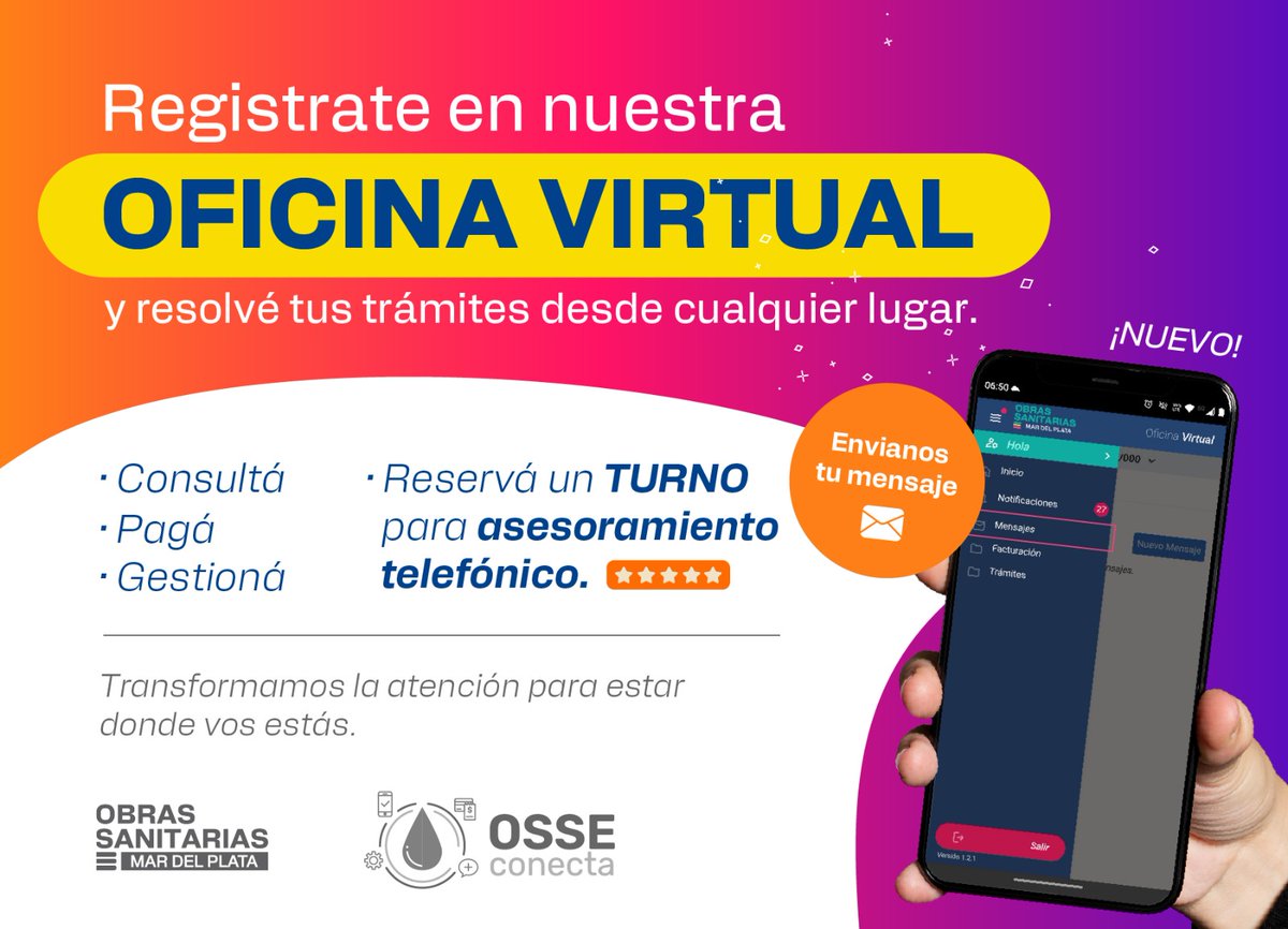 😉 Tus trámites con nosotros, cada vez más sencillos. Resolvé desde la comodidad de tu casa y de manera muy simple.

✅ Oficina Virtual, sin traslados ni pérdida de tiempo. Ingresá a goo.su/tf76 y despreocupate.