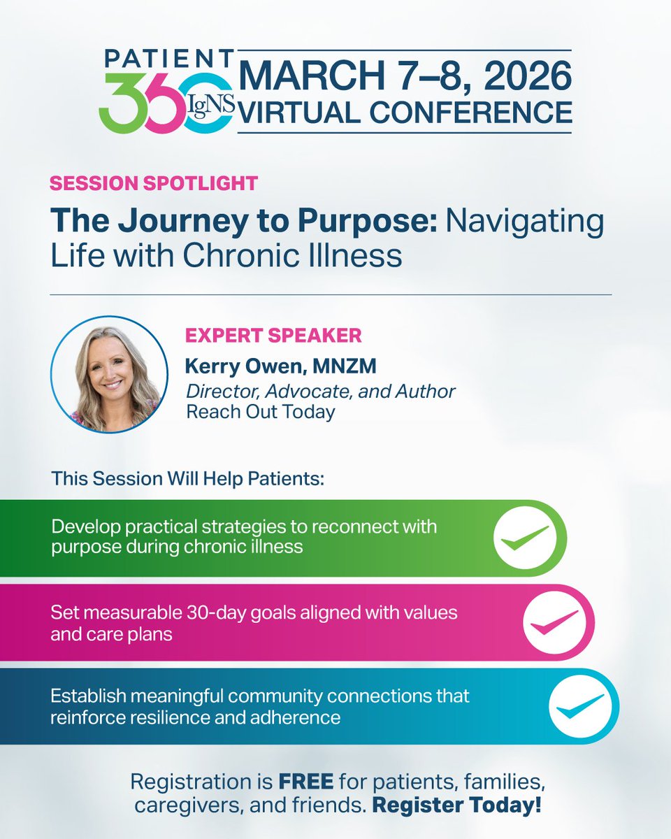 Living with chronic illness can affect purpose, motivation, and long-term engagement in care. In this #Patient360 session, Kerry Owen will share practical strategies to help patients set meaningful goals and build supportive community connections. bit.ly/3OzJqsF