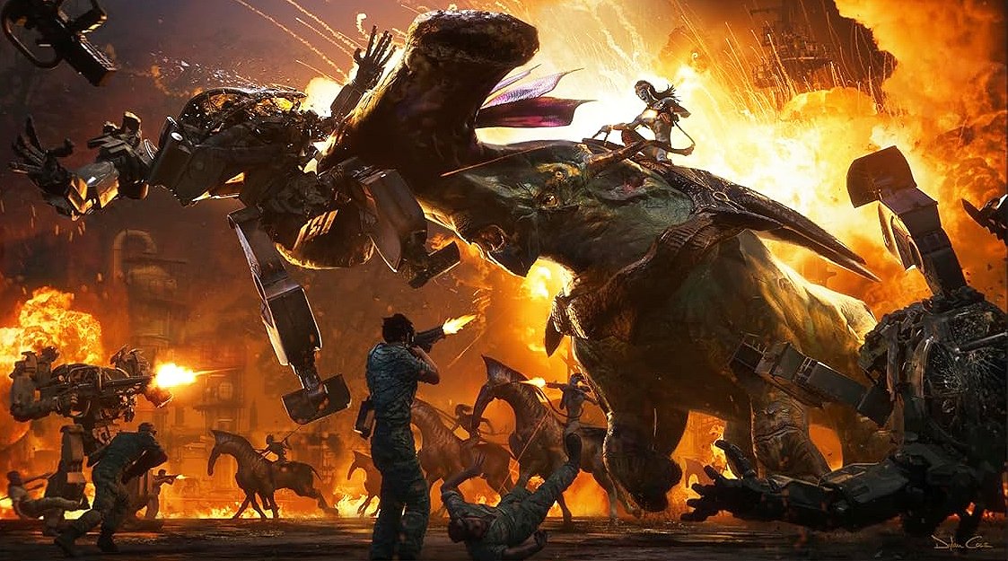 TheAvatarTheory's tweet photo. This is concept art of Jake riding a Hammerhead Titanothere attacking the RDA. It's made by the incredibly talented @DylanColeArt for Fire and Ash, from the upcoming art book and Cameron stated in it, "We'll save that for another day." 

Really hope we see it in a future movie. https://t.co/0WNpYaoZWH