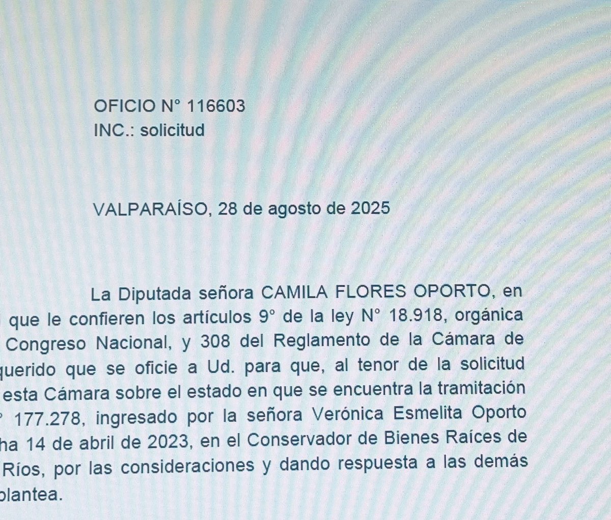 RendirseJamass's tweet photo. Diputada @Cami_FloresO debe ser destituida por CORRUPTA. Infracción a la Constitución. Hagan una presentación ante el TC x oficio al Conservador de Bienes Raíces para acelerar trámite a favor de su madre @Diputadosps @Dani_Cicardini @danimanouchehri @BancadaPC_FRVS @Diputads_FA https://t.co/s00Gf6WoIQ