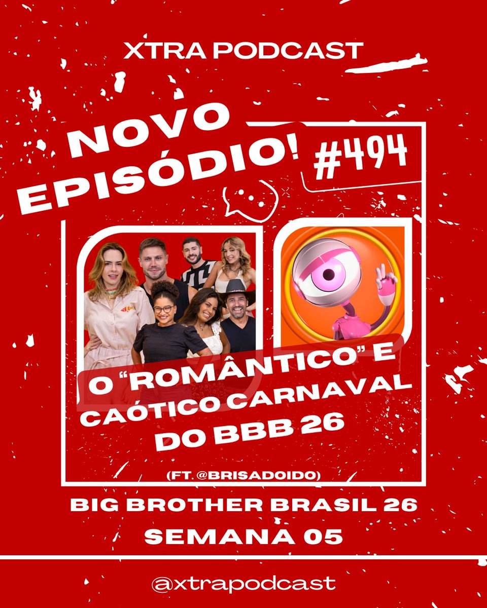 🚨O CARNAVAL DO CAOS | Nós e <a href="/thadeurn/">Thadeu Rossi 🏳️‍🌈🪩</a> falamos de uma semana "romântica", caótica, covarde e dramática no #BBB26 Vem ouvir pq muita coisa foi analisada:

🎧Spotify: open.spotify.com/episode/0uD9yQ…
🎧Apple Podcasts: xtrapodcast.short.gy/xtrapple
🎧Outros links: linktr.ee/xtrapodcast