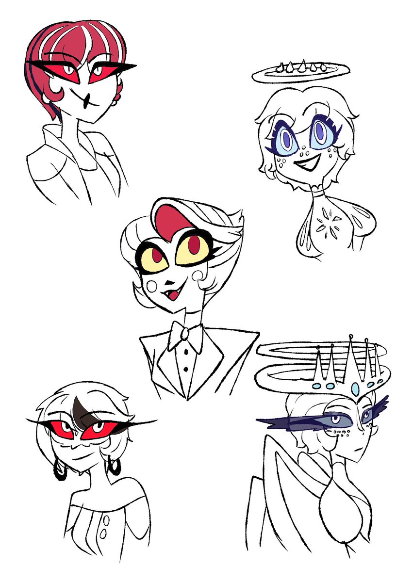 tanemaarts's tweet photo. Someone asked for more #CarmillaCarmine with short hair... It escalated out of my control to Velvette, Sera, Charlie and Emily.
Honestly. Sometimes the hand just does things itself.
#HazbinHotel https://t.co/zKJaj167Sm