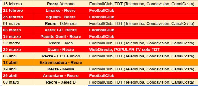 donde echarán al <a href="/recreoficial/">RC Recreativo de Huelva</a> ?

Aquí dejo una tabla de donde ver al <a href="/recreoficial/">RC Recreativo de Huelva</a>  los próximos partidos: