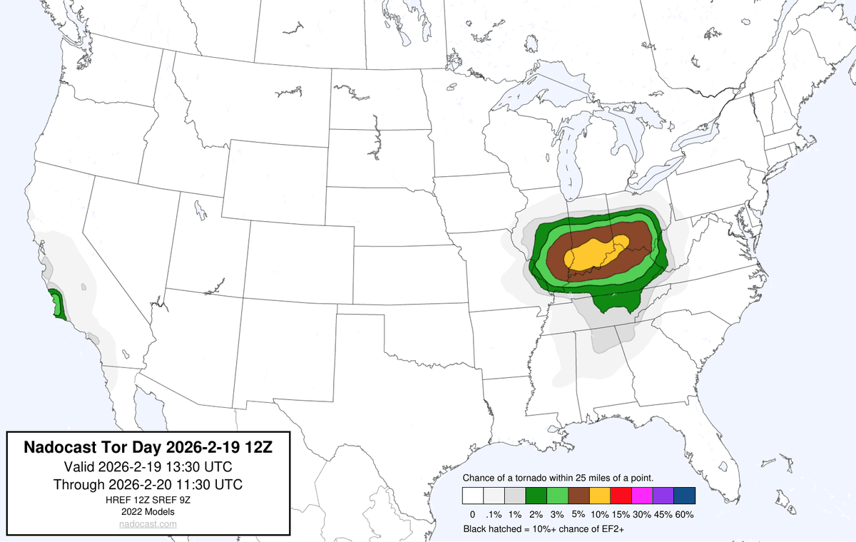 nadocast's tweet photo. 12Z Day Tornado Forecast (New New 2022 Models) https://t.co/qjiVC7GTDH