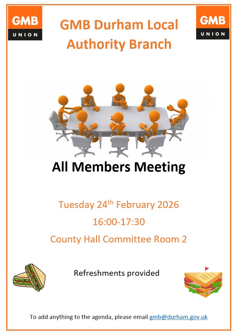 The next branch meeting will be held at Durham County Hall on 24th February at 4pm. All members are welcome to attend.