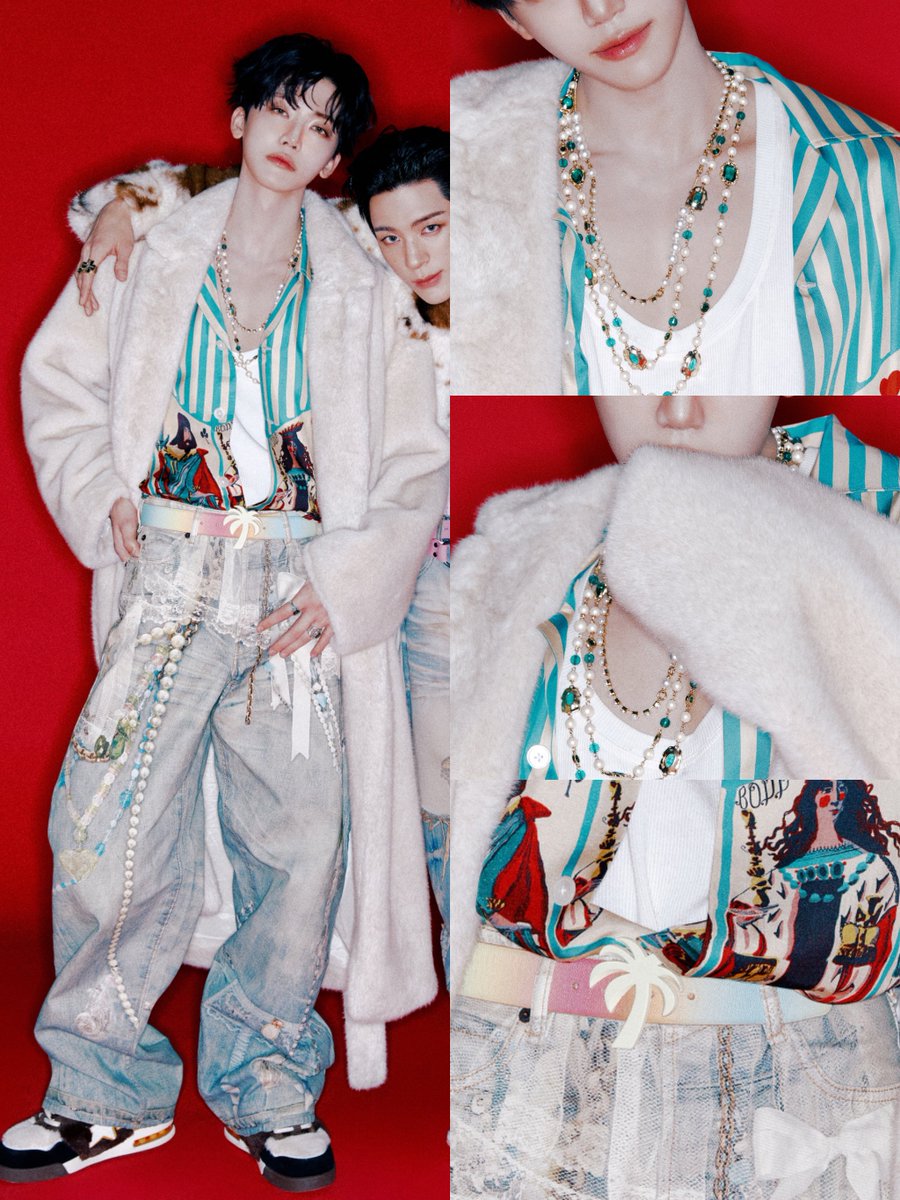 ชอบคอสตูมเครื่องประดับน้องแจมินมาก🥹😭
💎สร้อยไข่มุก+พลอยสีเขียว
🤍โค้ทยาวสีขาวขนเฟอร์
👖🎀กางเกงยีนส์ลายปริ้นท์เจเวลรี่+แต่งด้วยลูกไม้+โบว์ผ้าซาติน