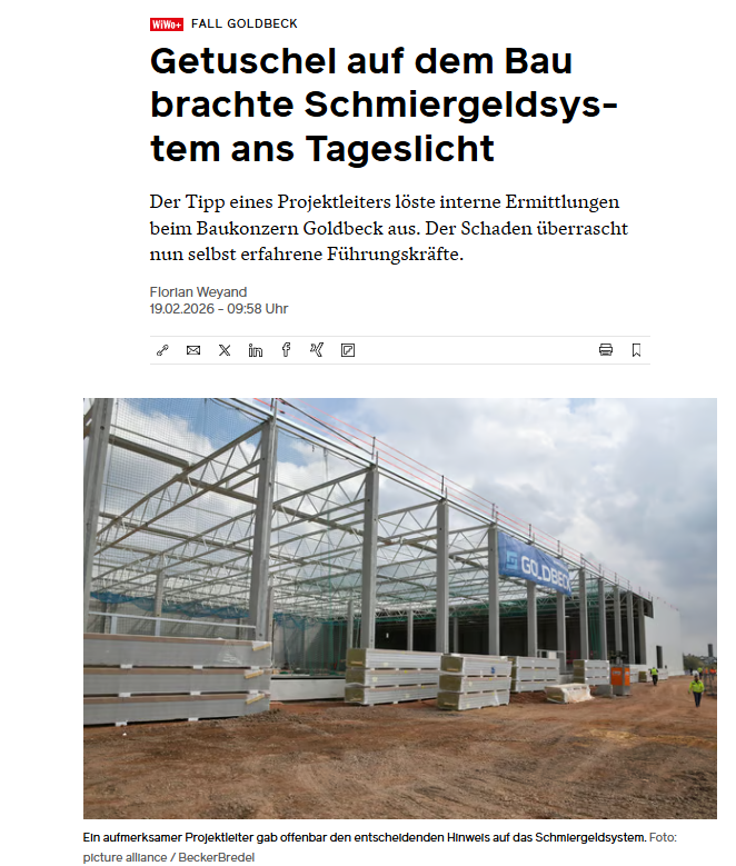 WeyandWiwo's tweet photo. Getuschel auf dem #Bau und die kriminalistische Spürnase einer Führungskraft sorgten dafür, dass ein von Mitarbeitern installiertes Korruptionssystem beim Bauriesen #Goldbeck aufflog. Der Schaden beträgt mehr als 20 Millionen Euro. #wiwo
https://t.co/W80SMp3KlE https://t.co/9khNEuBNRa