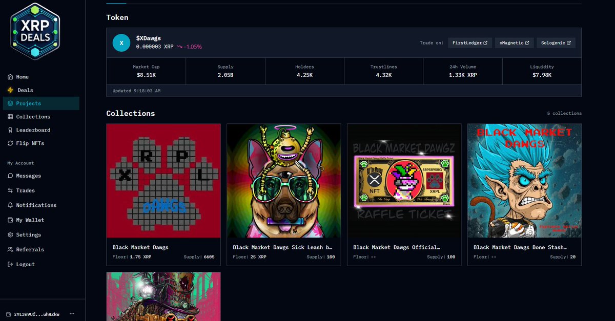 <a href="/Stone_XRPL/">Stone</a> My Project View in <a href="/XRPDeals/">XRP Deals</a> 
I can see all my projects NFTs in one place and $XDawgs tokens!