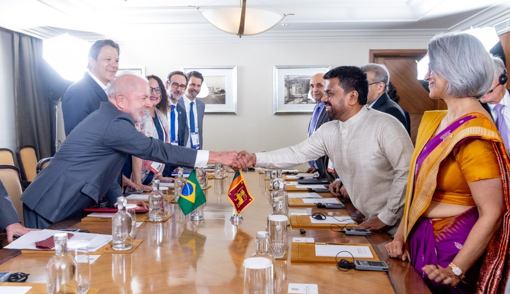 anuradisanayake's tweet photo. A fruitful bilateral meeting with Brazilian President @LulaOficial on the sidelines of the #AIImpactSummit 2026 in New Delhi today. Discussed strengthening Sri Lanka-Brazil ties in trade, technology, and sustainable development, whilst exploring shared opportunities within the Global South.