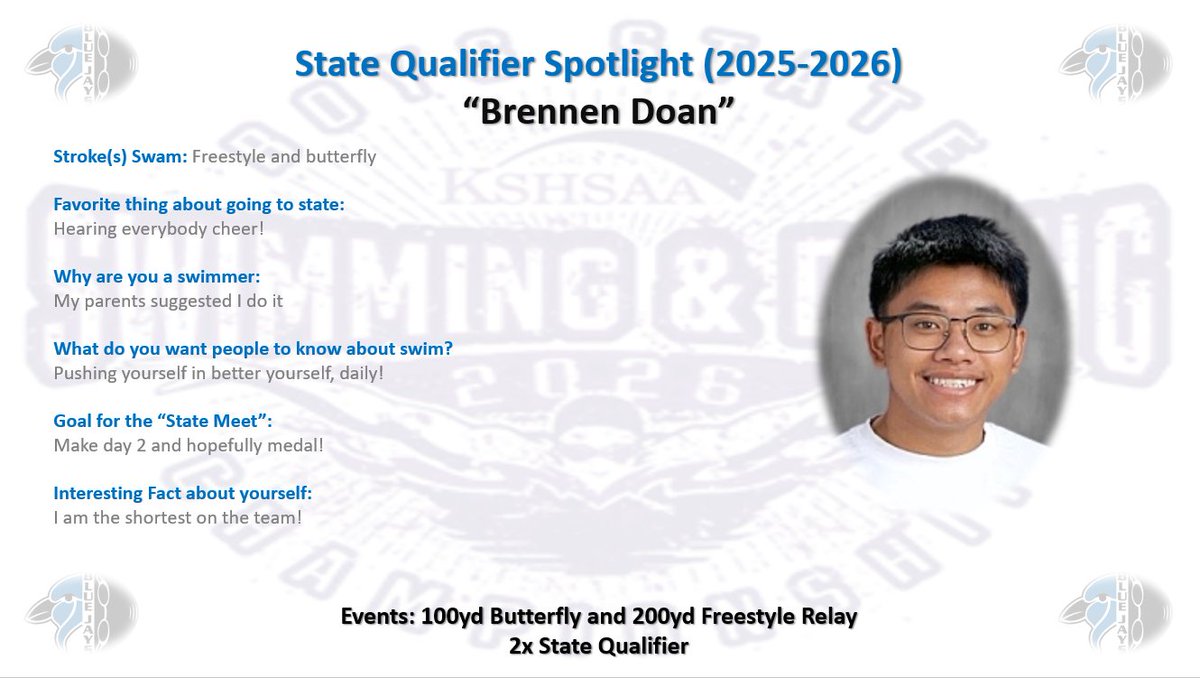 JCHSBLUEJAYSWIM's tweet photo. Our last "State Swimmer" is:
@BlueJays_AD @USD475 https://t.co/X1l3f8FKT5
