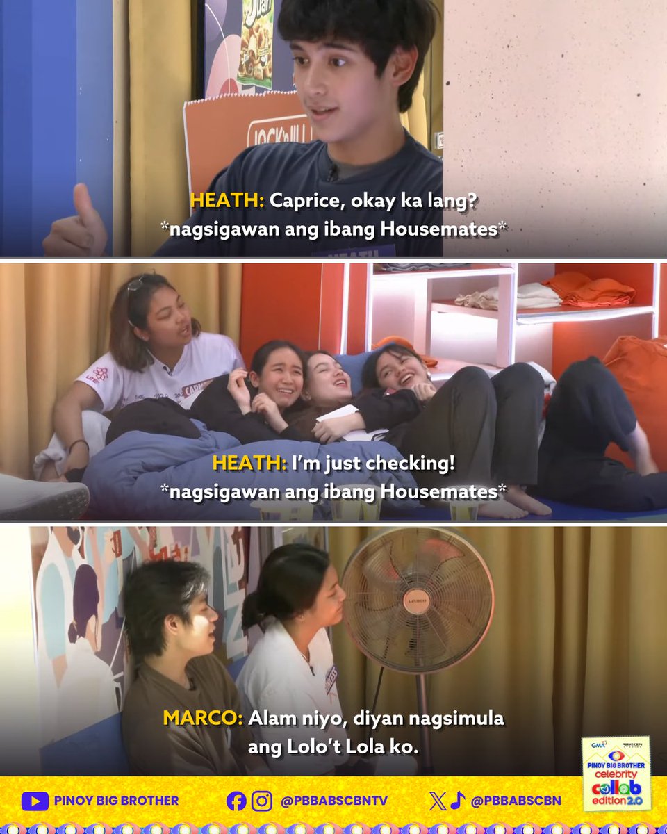 Tinanong lang naman ni Heath kung okay si Caprice, tapos umabot na sa lovestory ng Lolo't Lola ni Marco! 😅

Tumutok sa Pinoy Big Brother Celebrity Collab Edition 2.0 araw-araw! 👀

📺 Weeknights
⏰ 9:40 PM sa GMA, Kapuso Stream, ABS-CBN Entertainment YouTube Channel at iWant
⏰