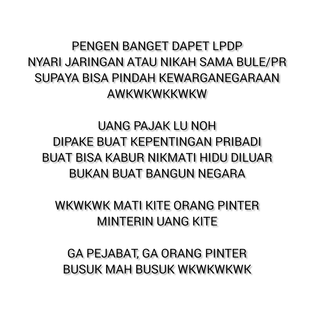 Wkwkwk capek bos kita kerja setengah mampus, bayar pajak, eh diperiksa, terus duitnya dipake buat lu pada buat flexing, jadi warga negara asing pula. Ngntt lah fak <a href="/KemenkeuRI/">#UangKita</a>