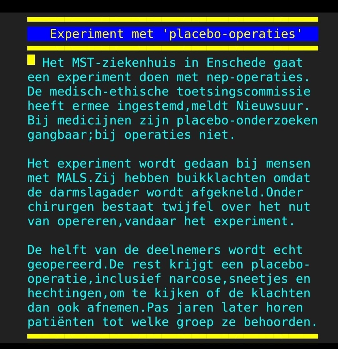 'Nep-operaties' bij een afgeknelde darmslagader.
Alsof de wachtlijsten voor echte operaties niet lang genoeg zijn 🤦‍♀️
