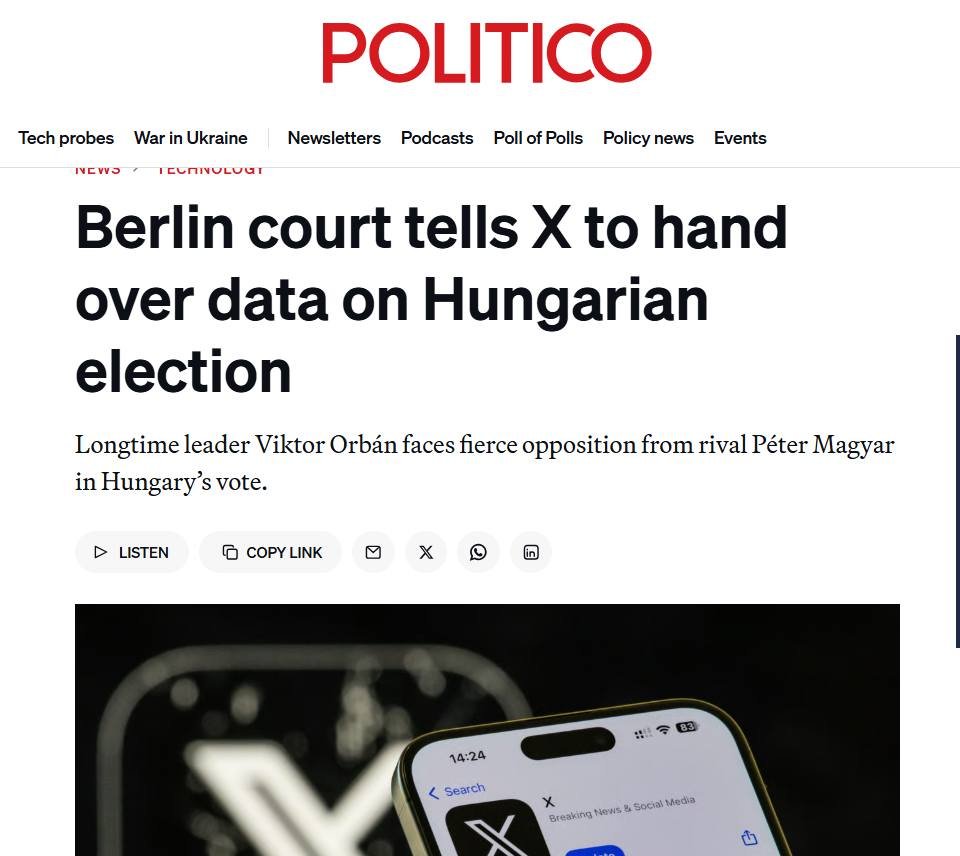 GeGvendy's tweet photo. Německá neziskovka žádá dle evropského zákona americkou firmu o data o maďarských volbách, aby zjistila, zda je neovlivňují ruské zájmy.

Ta neziskovka Democracy Reporting International, která má zkoumat regulernost maďarské volební kampaně na sítích, má roční příjmy kolem 8 milionů eur a jejími donátory jsou:
- EU fondy (např. Horizon Europe, CERV, NDICI – programy na podporu demokracie, právního státu a občanské společnosti)
- Německá vláda
- Stiftung Mercator (německá nadace)
- USAID
- Open Society Foundations (George Soros)

Německý soud už se usnesl, že je to v jeho jurisdikci a rozhodl, že Musk, musí požadovaná data téhle "Sorosově neziskovce" vydat, jinak mu hrozí další pokuta. Umožňuje to DSA. Velké platformy musí poskytovat data "kvalifikovaným vědcům a výzkumníkům", když chtějí zkoumat rizika jako dezinformace, ovlivňování voleb, hate speech atd. Týká se to veřejně dostupných dat (např. reach/impressions, engagement, počet zobrazení příspěvků o volbách, kdo je sdílel atd. ).

Je to samozřejmě velmi ošklivé, když se cizí vlády vměšují do národních voleb. Ale ptala jsem se Groka, proč to tolik nevadilo, když se zjistilo, že britské ministerstvo zahraničí platilo slovenské influencery, aby dělali kampaň proti Ficovi. Z odpovědi vybírám:

Ano, Británie přes agenturu financovala aktivity spojené s influencery a volební mobilizací na Slovensku před 2023. Britský investigativní web Declassified UK v červenci 2025 zveřejnil článek o kontraktu FCDO se Zinc Network v hodnotě skoro 10 milionů liber (~300 milionů Kč) na projekty v 22 zemích střední a východní Evropy. Cílem bylo bojovat proti dezinformacím (hlavně ruské/pro-ruské), podporovat odolnost společnosti a mobilizovat mladé lidi k účasti ve volbách (vyšší volební účast mladých).
Západní země (jako UK) často financují projekty na podporu demokracie, volební účasti, boje proti dezinformacím v postkomunistických zemích – to se bere jako legitimní soft power (např. USAID, EU fondy, britské programy na media freedom). Ruské troll farmy nebo čínské vlivy se naopak vnímají jako covertní interference s cílem destabilizace.

Takže si to shrněme: Filantropové jako třeba Soros podporují liberální agendu → financují i přímé politické aktivity, které koresponují s jejich politickými zájmy a současně
financují NGO → ty NGO pak „zkoumají“ regulernost voleb. A DSA jim dala do ruky bič.