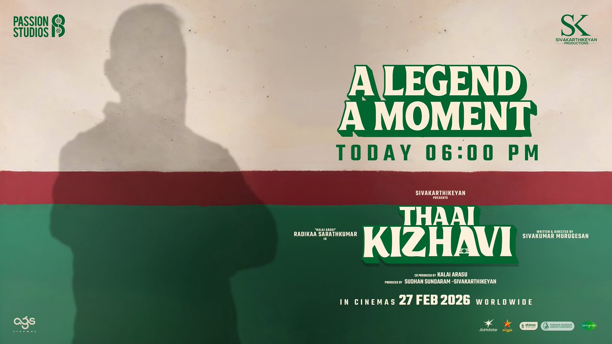 Grateful. Honoured. Waiting to share more.

6 PM. Today.

#AlegendAMoment #ThaaiKizhaviFromFeb27 

<a href="/Siva_Kartikeyan/">Sivakarthikeyan</a> <a href="/Sudhans2017/">Sudhan Sundaram</a> <a href="/KalaiArasu_/">Kalai Arasu</a> <a href="/SKProdOffl/">Sivakarthikeyan Productions</a> <a href="/PassionStudios_/">Passion Studios</a> <a href="/realradikaa/">Radikaa Sarathkumar</a> <a href="/Dir_SivakumarM/">Sivakumar Murugesan</a> <a href="/archanakalpathi/">Archana Kalpathi</a> <a href="/aishkalpathi/">Aishwarya Kalpathi</a> <a href="/nivaskprasanna/">Nivas K Prasanna</a> <a href="/Bala_actor/">Bala saravanan actor</a> <a href="/ActorMuthukumar/">Muthukumar</a>