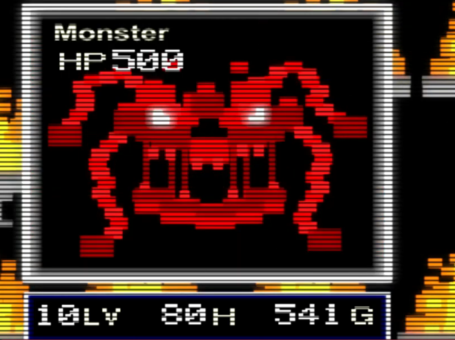springfacts's tweet photo. In the troll game "FNaF World Halloween Edition", Purplegeist is a reskin of Fighter Mage Bard's final boss "Monster". https://t.co/mOGfd2ITre