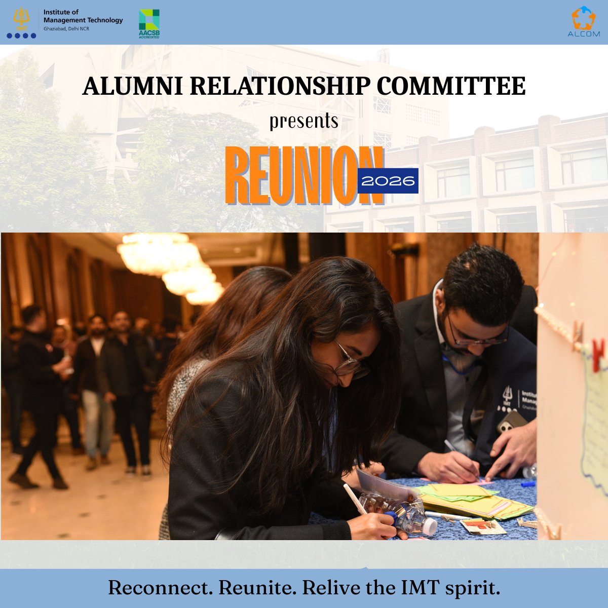 IMTalcom's tweet photo. Laughter, old stories, and conversations that resumed like no time had passed. 
The IMT Ghaziabad Reunion brought 250+ alumni back together in true IMT spirit.
More than an event, it felt like coming home.
  #IMTGReunion #IMTAlumni https://t.co/rJNG0R4cT9