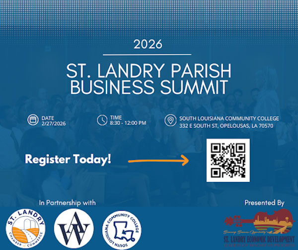 SLPEconDev's tweet photo. Ready to grow your business in 2026? Join us at the St. Landry Parish Business Summit on February 27 at South Louisiana Community College. Breakout sessions on AI, finance, marketing, and more. Register today and secure your seat. https://t.co/jwB8Ho1sUn https://t.co/lWcUOMAcgi