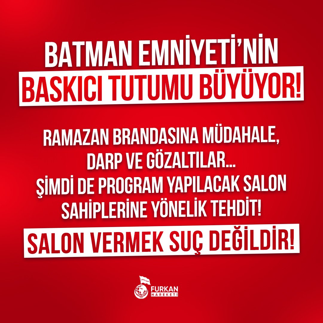 Batman Emniyeti'nin Baskıcı Tutumu Büyüyor! 

BatmanEmniyetinden Tehdit
#BatmanEmniyeti