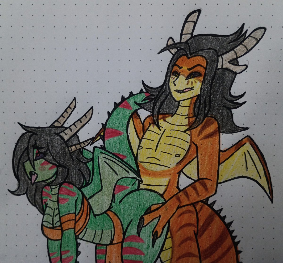 AzulRathalos's tweet photo. Drawing of my Eastern amaru Mitsurin and @AFFDiscord Royal Eastern amaru Torashi.

Amaru species created by @Apatite_Blewbs

Finally finished it after months of procrastinating lol https://t.co/GRZXqIWoAN