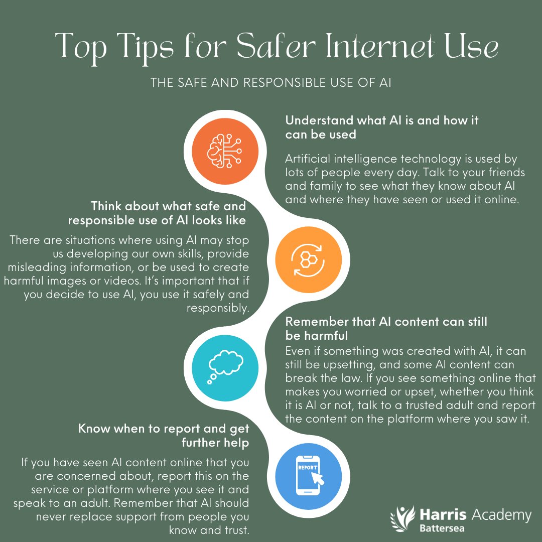 Here are some tips for how to stay safe when using AI!&nbsp; #SaferInternet&nbsp; #HABS&nbsp; #AISafety&nbsp; #TopTips Image